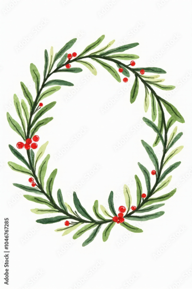 Fototapeta premium festive watercolor wreath features spruce holly berries mistletoe
