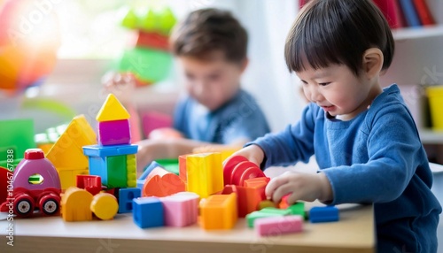 Children playing with toys, symbolizing play, learning, and childhood.