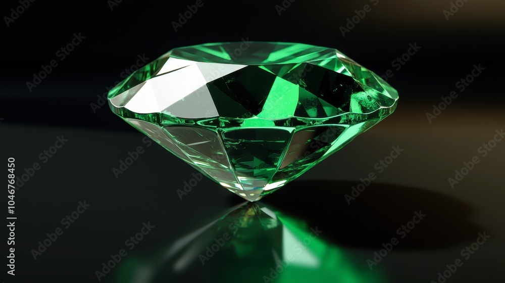 Sparkling Green Diamond on Black Surface Sparkling Green Diamond on Black Surface