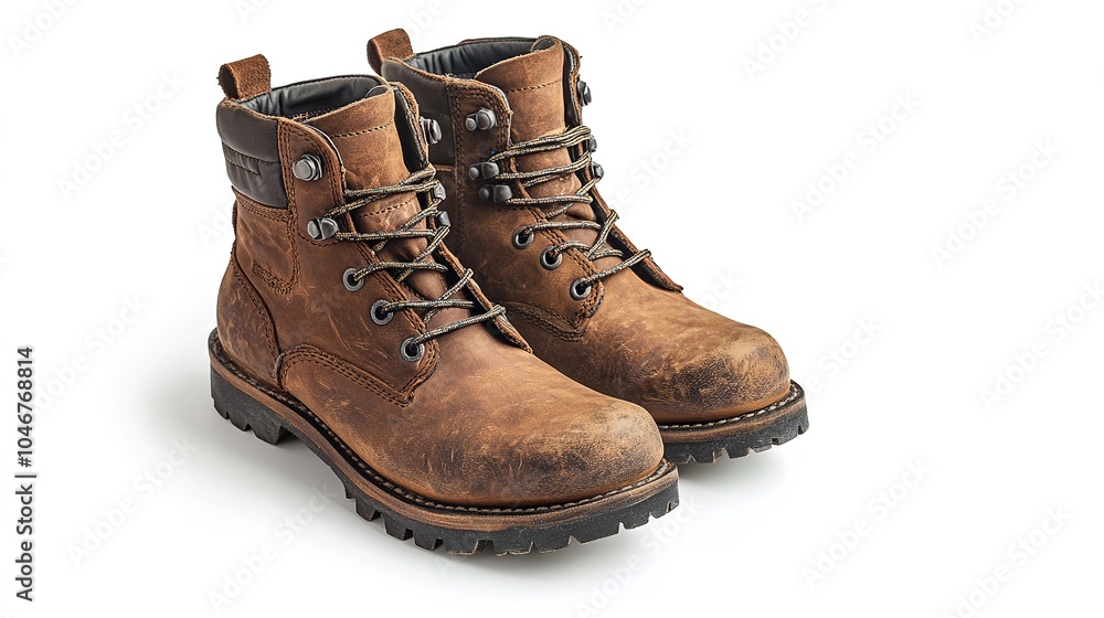 rugged boots displayed on a white background, with soft shadows emphasizing their durable design and functionality rugged boots displayed on a white background, with soft shadows emphasizing their durable design and functionality