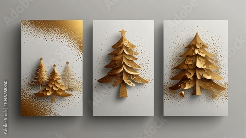 Elegant Christmas card set with gold texture and luxury elements on white background for calendars and greeting cards