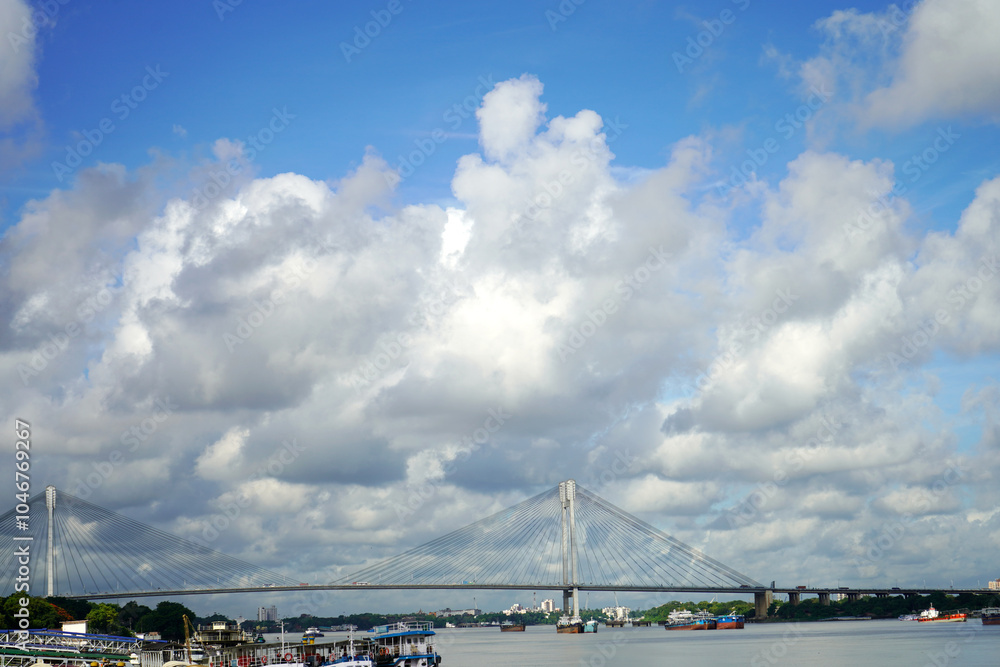 Skyline and Second Hooghly Bridge Over Ganga River from Babu ghat Skyline and Second Hooghly Bridge Over Ganga River from Babu ghat