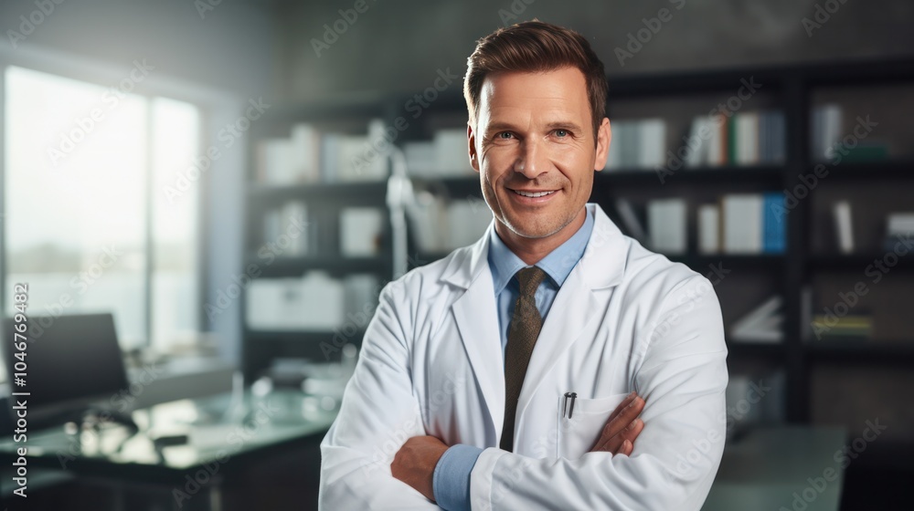 Fototapeta premium a confident male doctor crossing his arms and looking directly at the camera,