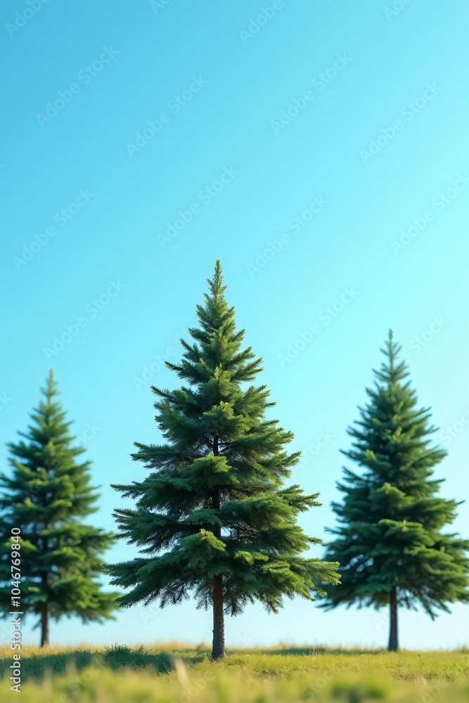 isolated christmas trees stand alone bright blue clear summer sky isolated christmas trees stand alone bright blue clear summer sky