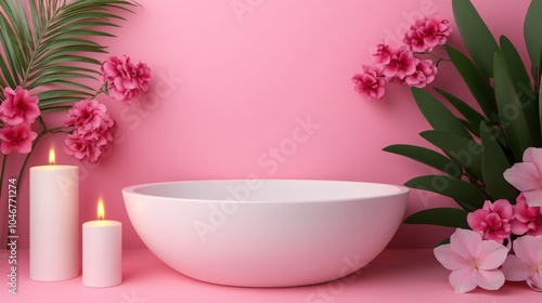 Wallpaper Mural A serene bathroom retreat embracing tranquility with elegant floral accents and soothing candlelight in a pink oasis Torontodigital.ca