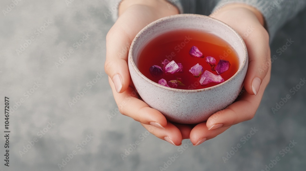 A serene moment enjoying a delicate rose petal tea infused with nature's beauty and tranquility A serene moment enjoying a delicate rose petal tea infused with nature's beauty and tranquility