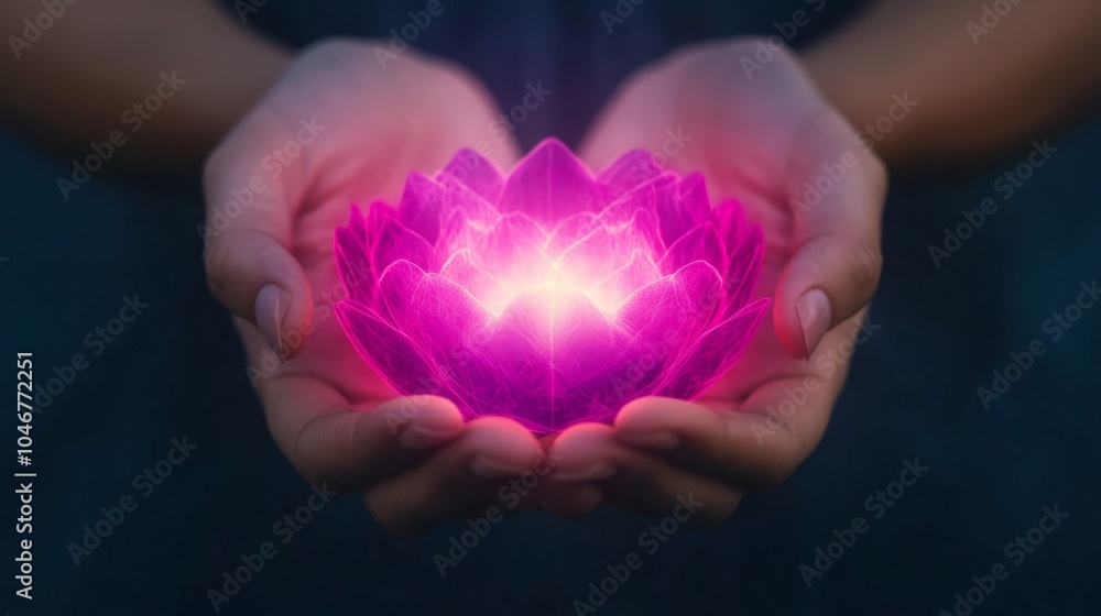 Embracing the light the symbolism of a radiant lotus blossom in gentle hands
