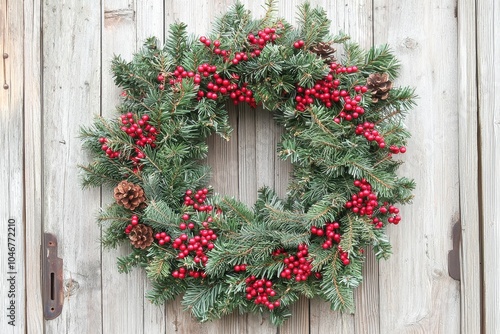 Festive Pine Wreath with Berries and Pinecones