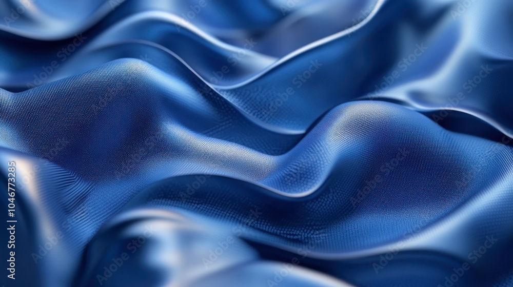 Fototapeta premium Elegant Blue Satin Fabric with Soft Waves and Creases