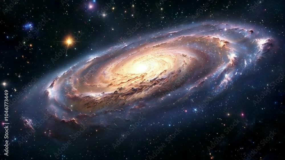 A stunning spiral galaxy illuminated by stars and cosmic dust in the vast universe. A stunning spiral galaxy illuminated by stars and cosmic dust in the vast universe.