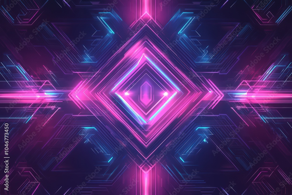 Symmetrical fractal tech background with neon accents and sharp geometric shapes Symmetrical fractal tech background with neon accents and sharp geometric shapes