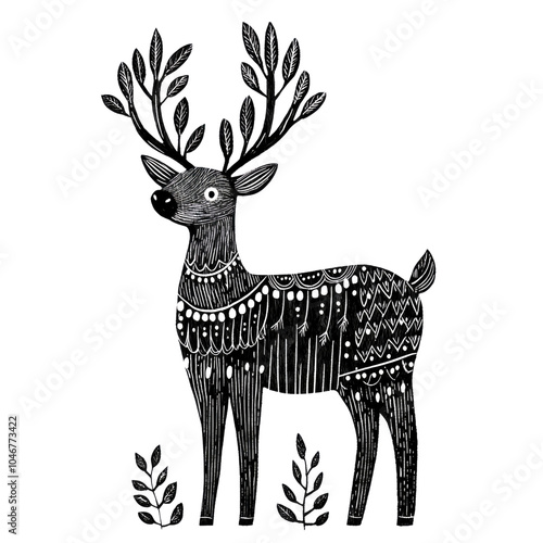 Black and White Deer with Antlers Illustration photo