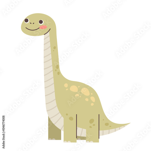 Cute diplodocus on white background. Drawing dinosaur for children. Vector character