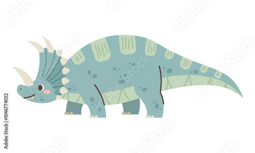 Cute styracosaurus on white background. Drawing dinosaur for children. Vector character