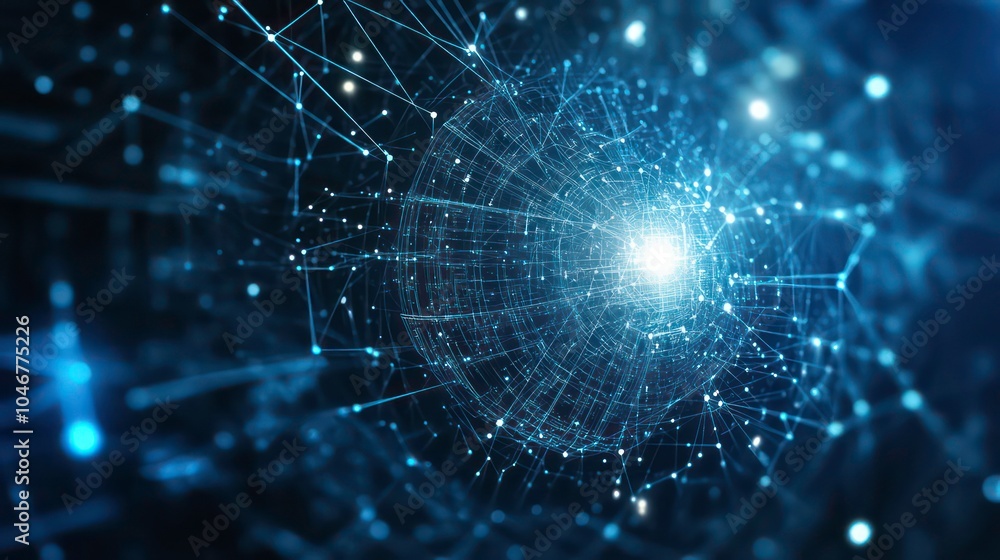 Obraz premium Abstract digital tunnel with glowing lines and points, representing data flow and connectivity.