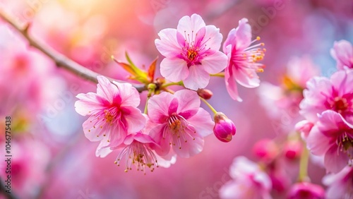 Pink cherry blossom with a blurred background from a high angle