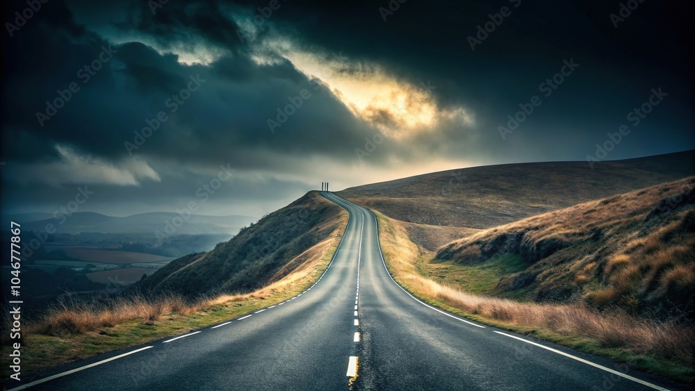 road disappearing over hill into dark background symbolizing uncertainty road disappearing over hill into dark background symbolizing uncertainty