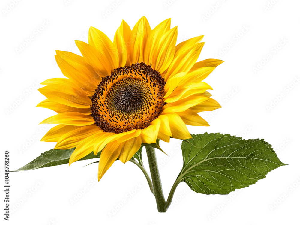 A yellow sunflower in full bloom, isolated on a clean transparent background, PNG file. A yellow sunflower in full bloom, isolated on a clean transparent background, PNG file.