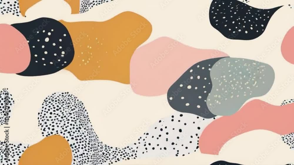 Abstract design with organic shapes and dots in warm and cool tones for decorative use. Abstract design with organic shapes and dots in warm and cool tones for decorative use.