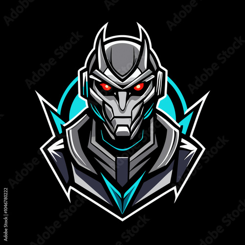 Cyberpunk Robot Head Outline Art Vector for Modern Mascot Logos and Tech Ads