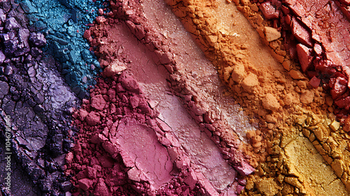 Colorful eyeshadow powder. The texture of the crushed eyeshadow is similar to that of sand. It is a background image. photo