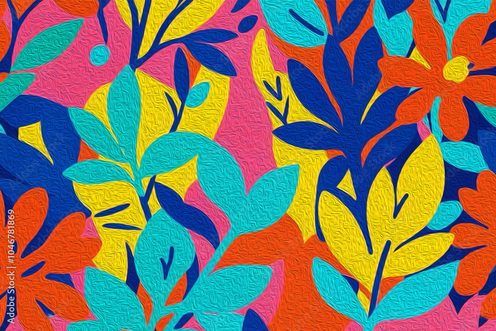 Botanical pattern for printing on wall decorations, covers. Artistic brush strokes. Oil painting Botanical pattern for printing on wall decorations, covers. Artistic brush strokes. Oil painting