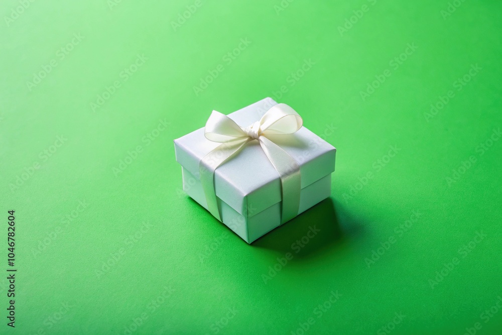 Fototapeta premium small white gift box on green background minimalist