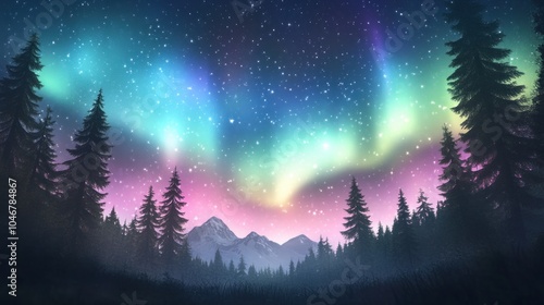 Stunning aurora borealis night sky. Northern Lights essence