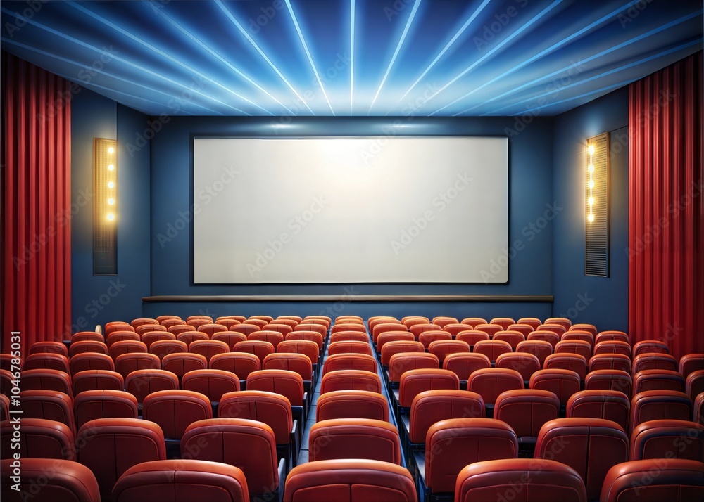 Fototapeta premium An illustration of the interior of a cinema movie theatre with copy space on the screen