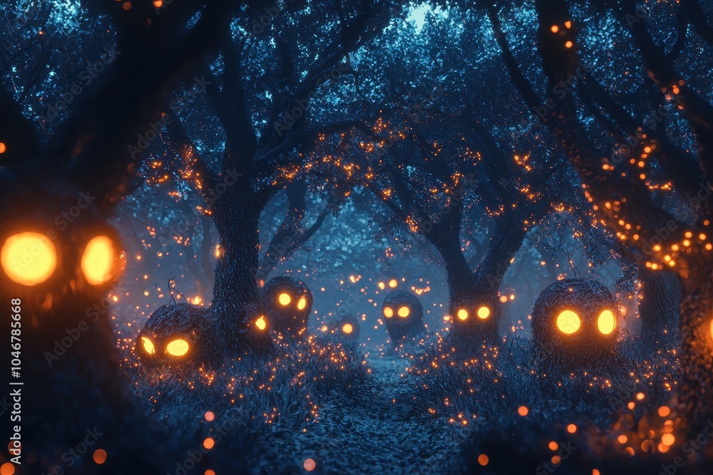 Mysterious Dark Forest with Glowing Eyes Mysterious Dark Forest with Glowing Eyes