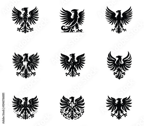 Collection of polish eagle silhouette logo. Heraldic eagle logo set. Modern eagle template. Icon set