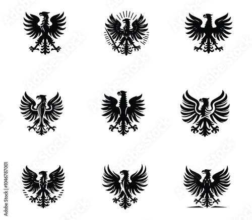 Collection of polish eagle silhouette logo. Heraldic eagle logo set. Modern eagle template. Icon set