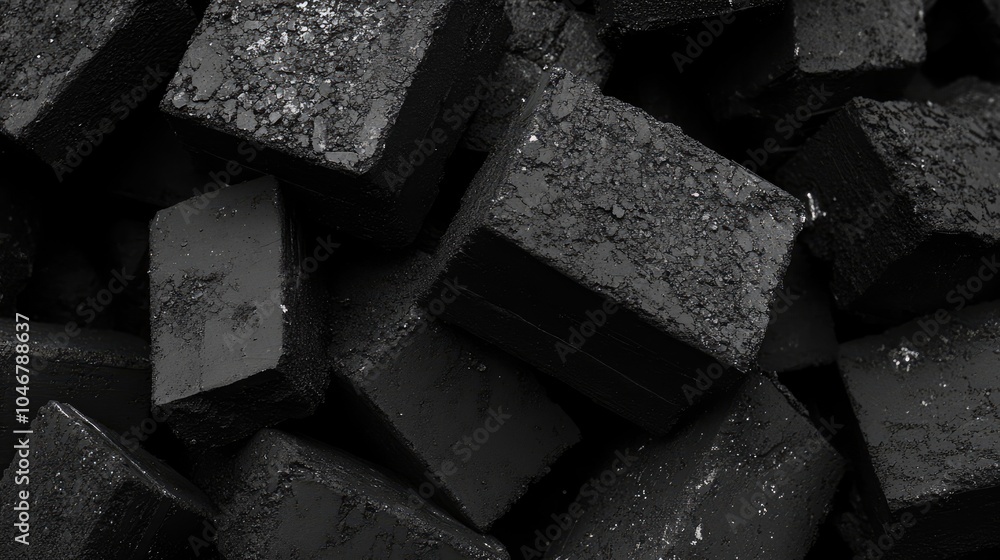 A monochrome image of black bricks stacked in a pile, emphasizing their rough texture and the stark contrast of the black and white tones. A monochrome image of black bricks stacked in a pile, emphasizing their rough texture and the stark contrast of the black and white tones.