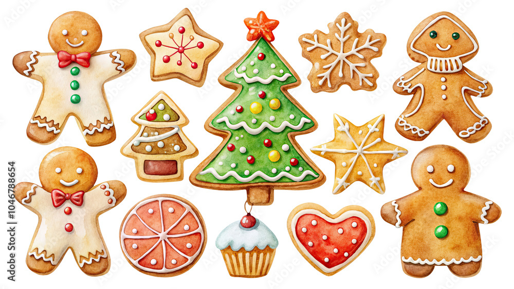 Naklejka premium Set of gingerbread cookies for Christmas decoration element for Xmas seasonal promotions and holiday advertising.