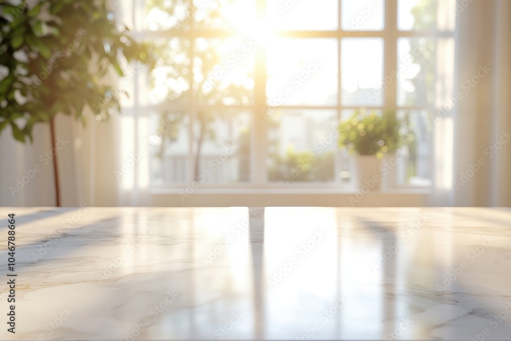 A marble countertop with a bright window in the background. A marble countertop with a bright window in the background.