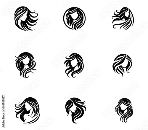 Collection of woman hair logo. Hair minimalist logo set template. Beauty salon, hair salon. Icon set
