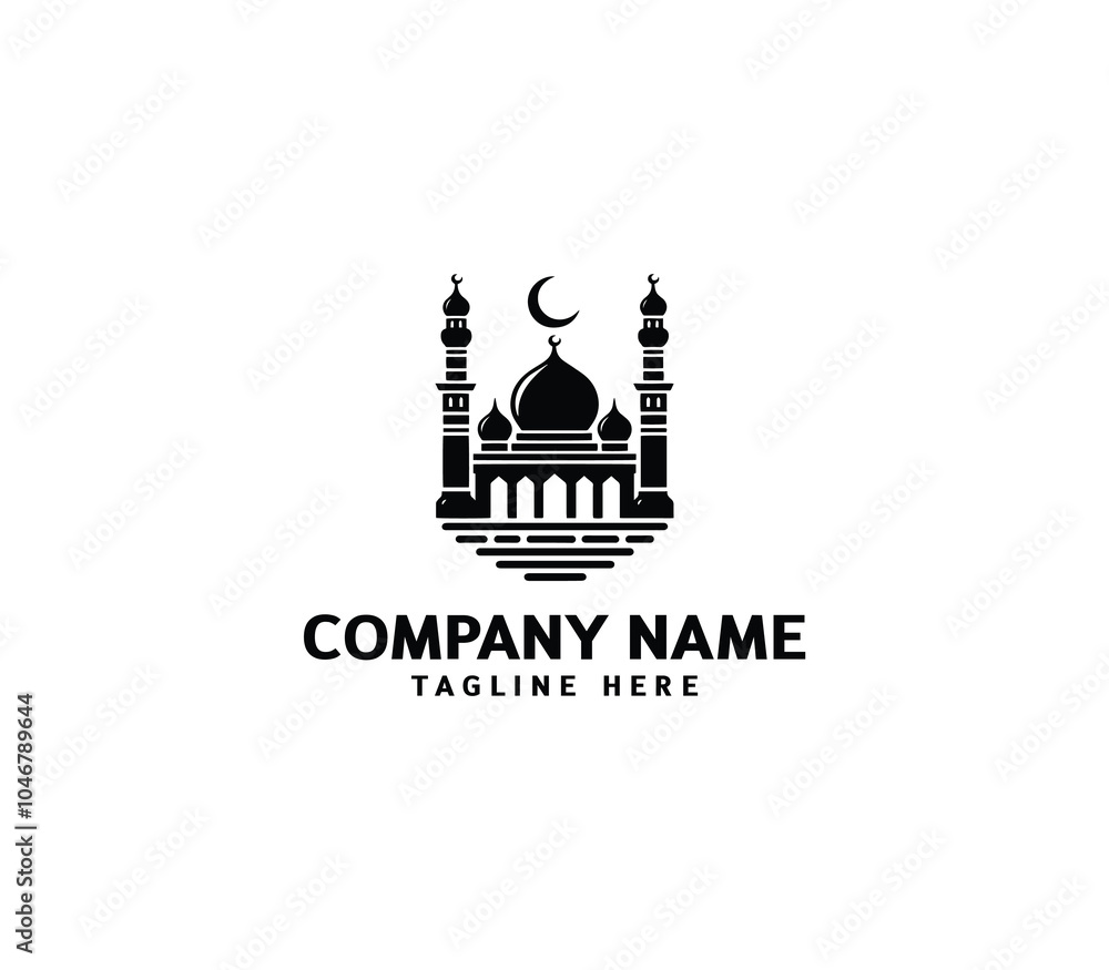 Obraz premium Vector silhouette mosque silhouette logo. Masjid sings template. Islamic building symbol. Masjid icon