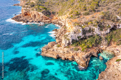 Idyllic bay on Majorca island, Mediterranean Sea, Balearic Islands.