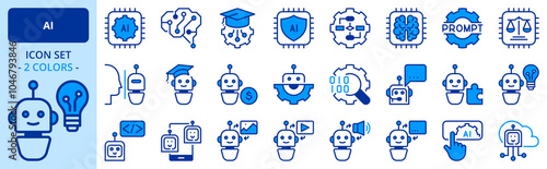 Icons in two colors about artificial intelligence