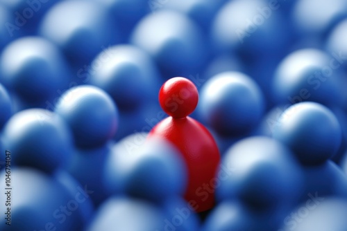 Obraz na płótnie Unique red pawn blue pawns standing , concept of individuality leadership w salonie