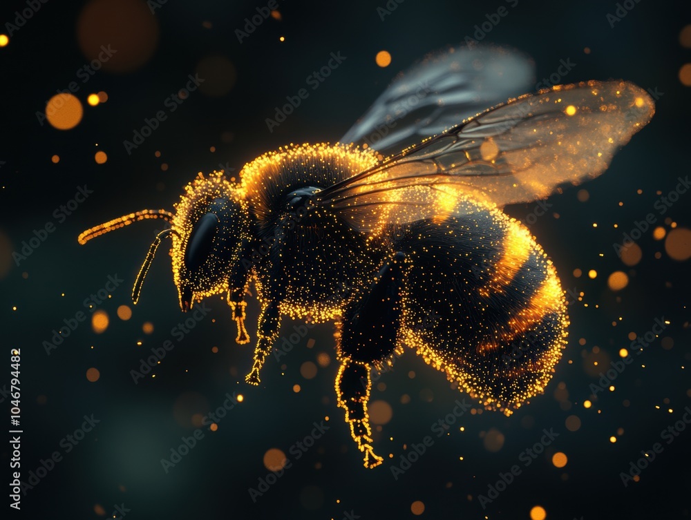 Dynamic close-up of a bee's wings in flight, showcasing intricate patterns and vibrant colors, capturing the essence of natural pollination. Dynamic close-up of a bee's wings in flight, showcasing intricate patterns and vibrant colors, capturing the essence of natural pollination.