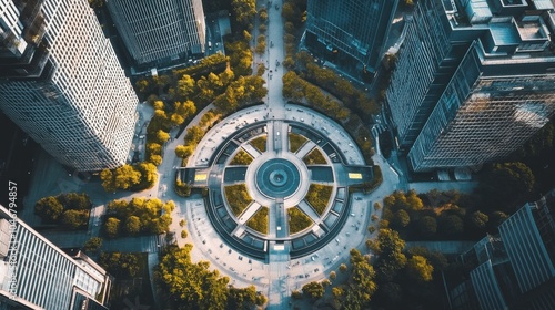 Drone view of an expansive urban development with modern buildings.