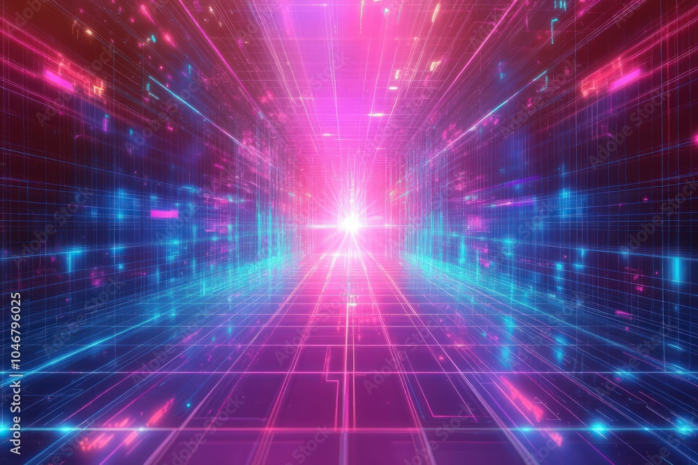 Holographic tech grid background with sharp edges and neon lighting Holographic tech grid background with sharp edges and neon lighting