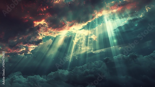 The light from heaven shines through the clouds.