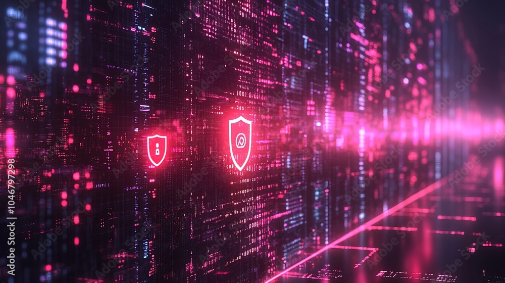 Obraz premium Floating code locks and shield icon