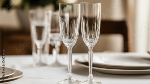 Elegant Crystal Champagne Flutes with Etched Design