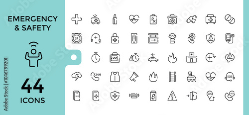 Emergency line icons collection. Featuring security, urgency, emergency, service, protection and more. Simple web icons set. Editable vector stroke.