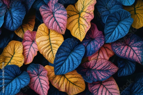 Vibrant mosaic of multicolored leaves in natural patterns