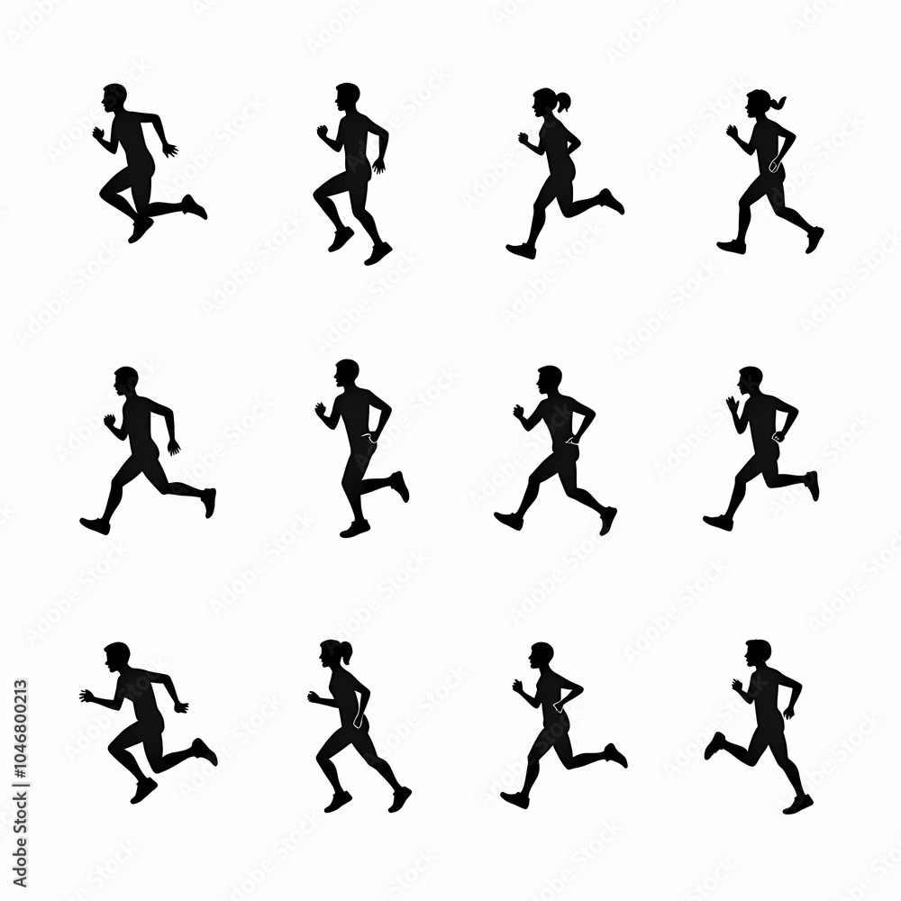 Black and white vector illustration of running men silhouettes playing soccer on a football field Black and white vector illustration of running men silhouettes playing soccer on a football field