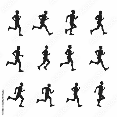 Wallpaper Mural Black and white vector illustration of running men silhouettes playing soccer on a football field Torontodigital.ca